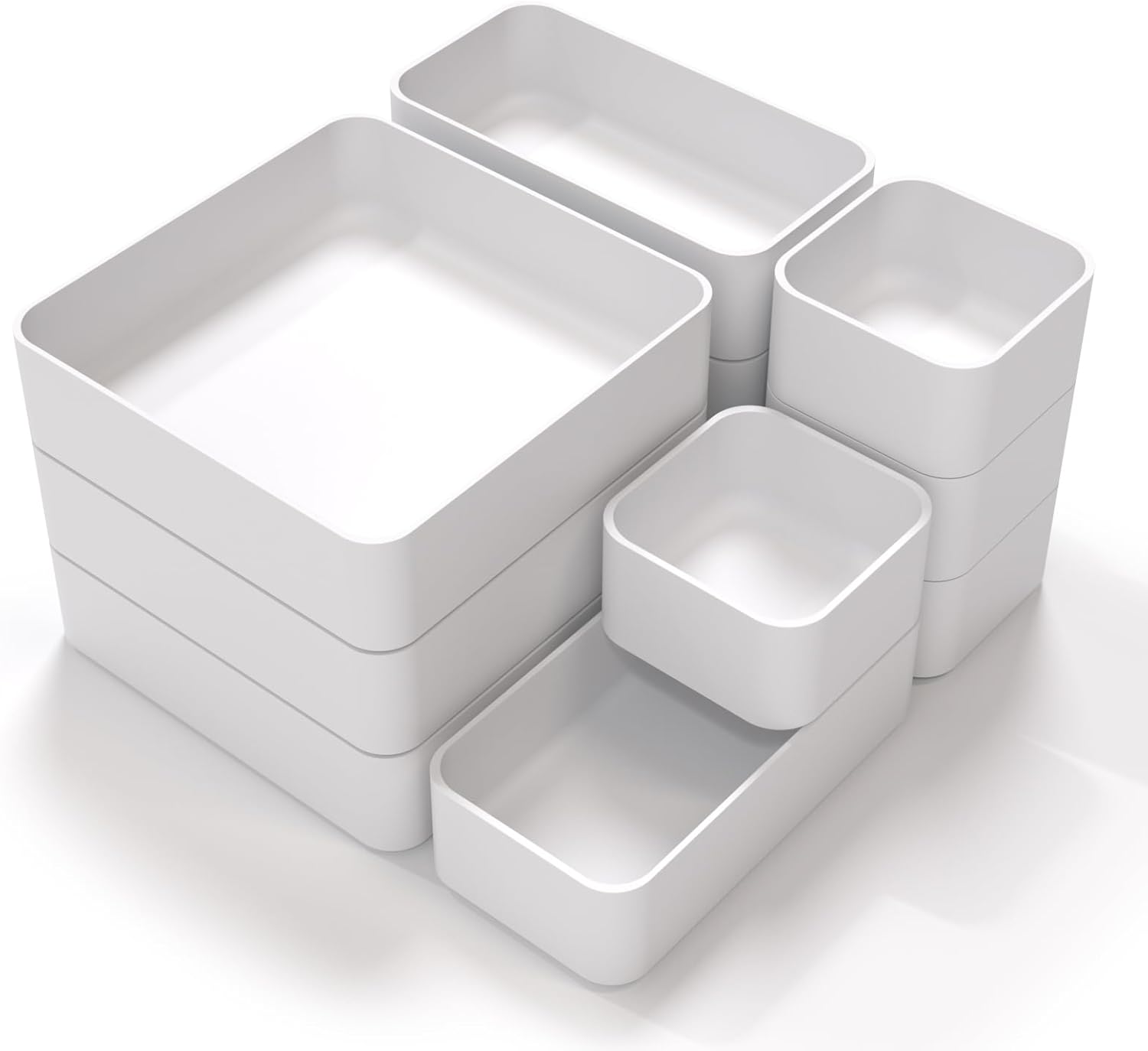 CHANCETSUI 11-Piece Stackable Drawer Organizer Set, Multi-size Desk Drawer Organizer Trays Vanity Storage Bins for Storing Makeup, Stationery, Utensils in Bathroom Dresser, Office and Kitchen