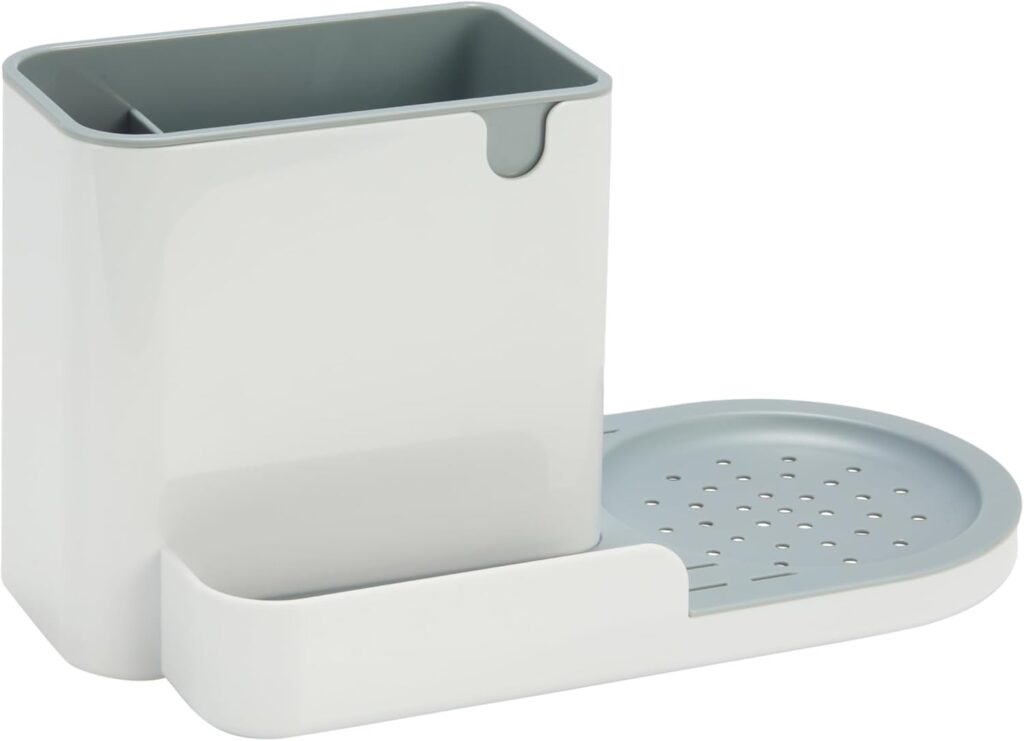 Amazon Basics Kitchen Sink Caddy Organizer for Sponge and Brush Storage, Large, White