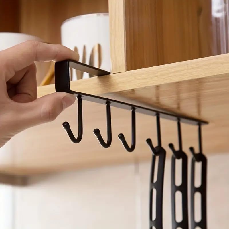 Under-Shelf Hanging Organizer with 6 Hooks  Space-Saving Rack for Cups, and Kitchen Essentials, for Cabinet Storage and Home Organization