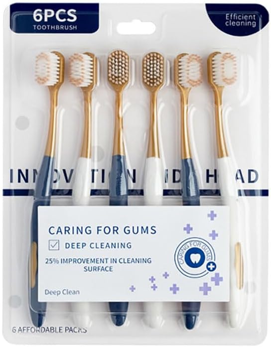 6 Pieces Wide Head Soft Bristled Adult Toothbrush for Home Use Care for Gums Deep Cleaning Gap Between Teeth Travel Toothbrush Set