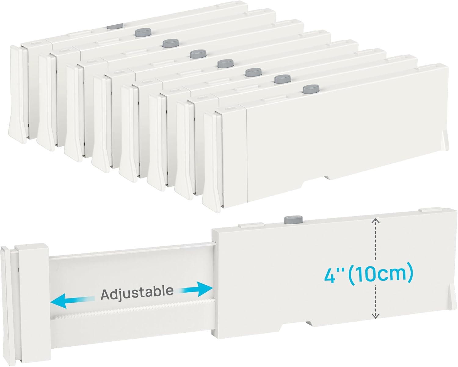Vtopmart Drawer Dividers for Clothes 8 Pack, Adjustable 4" High Expandable from 11.3"-17" Dresser Drawer Organizer, Plastic Drawers Separators for Dresser, Baby Clothes, Kitchen and Office Storage