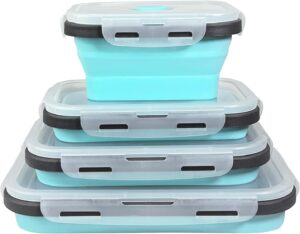 Guyuyii 4 Pack Collapsible Food Storage Containers with Lids | Airtight Meal Prep Bowls for Camping & RV | Microwave, Oven, & Dishwasher Safe (BPA-Free) | Space Saving Alternative to Freezer Tray