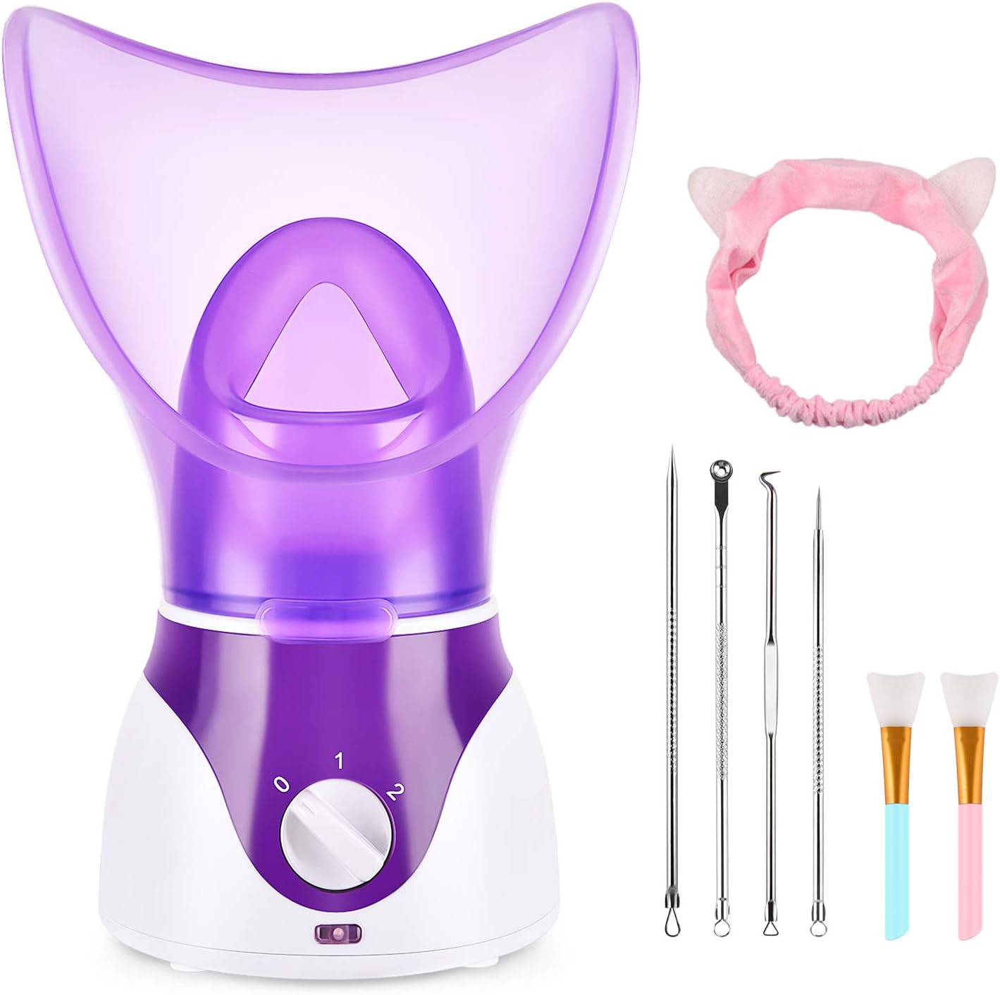 Facial Steamer for Face, Face Steamer for Facial Deep Cleaning, Nano Ionic Facial Steamer for Unclogs Pores, Hydrating (Purple, Include Blackhead Remover Kit, Brush, Headband)