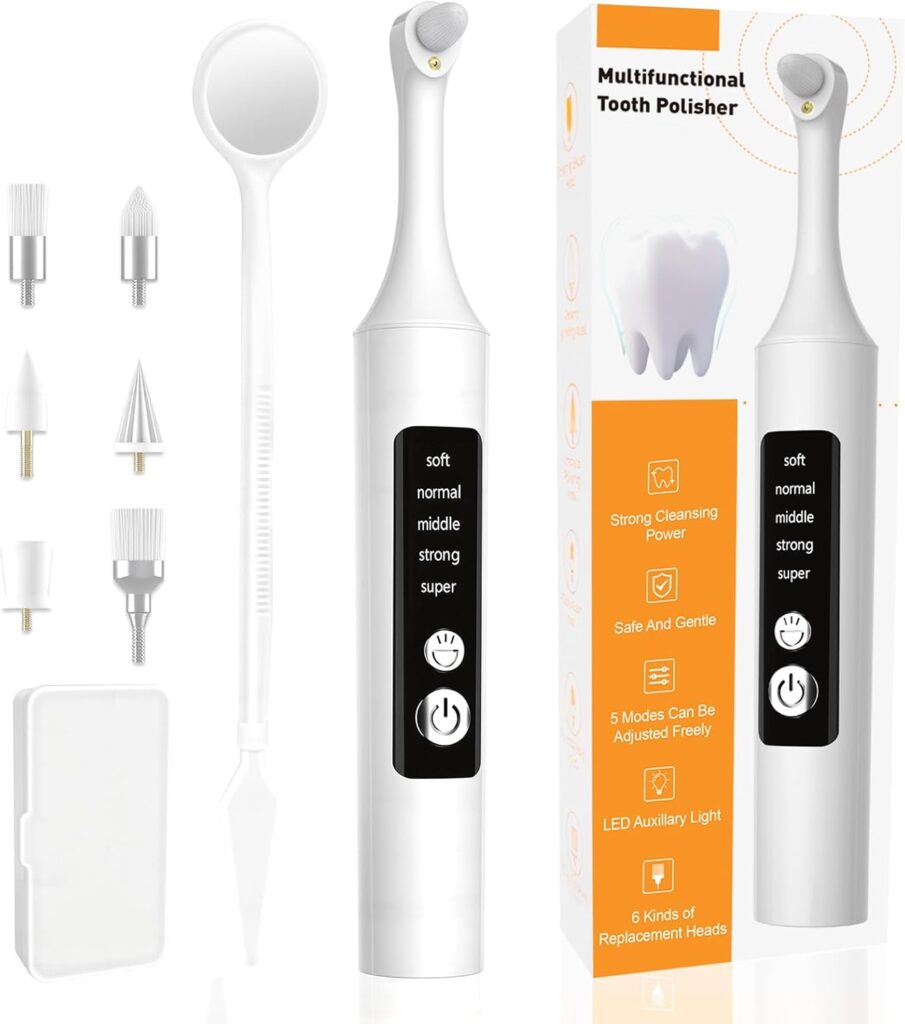 Teeth Polisher Kit: 6 Heads, 5 Speed Modes - for Teeth Cleaning Tools, Suitable for Daily Home Use,USB Rechargeable Teeth Whitening Kit with LED Light