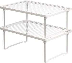 Amazon Basics Space-Saving Stackable Metal Kitchen Cabinet Organizer Shelves for Dishes, Pantry Organization, 12.5" L x 8" D x 4.5" H, Set of 2, White