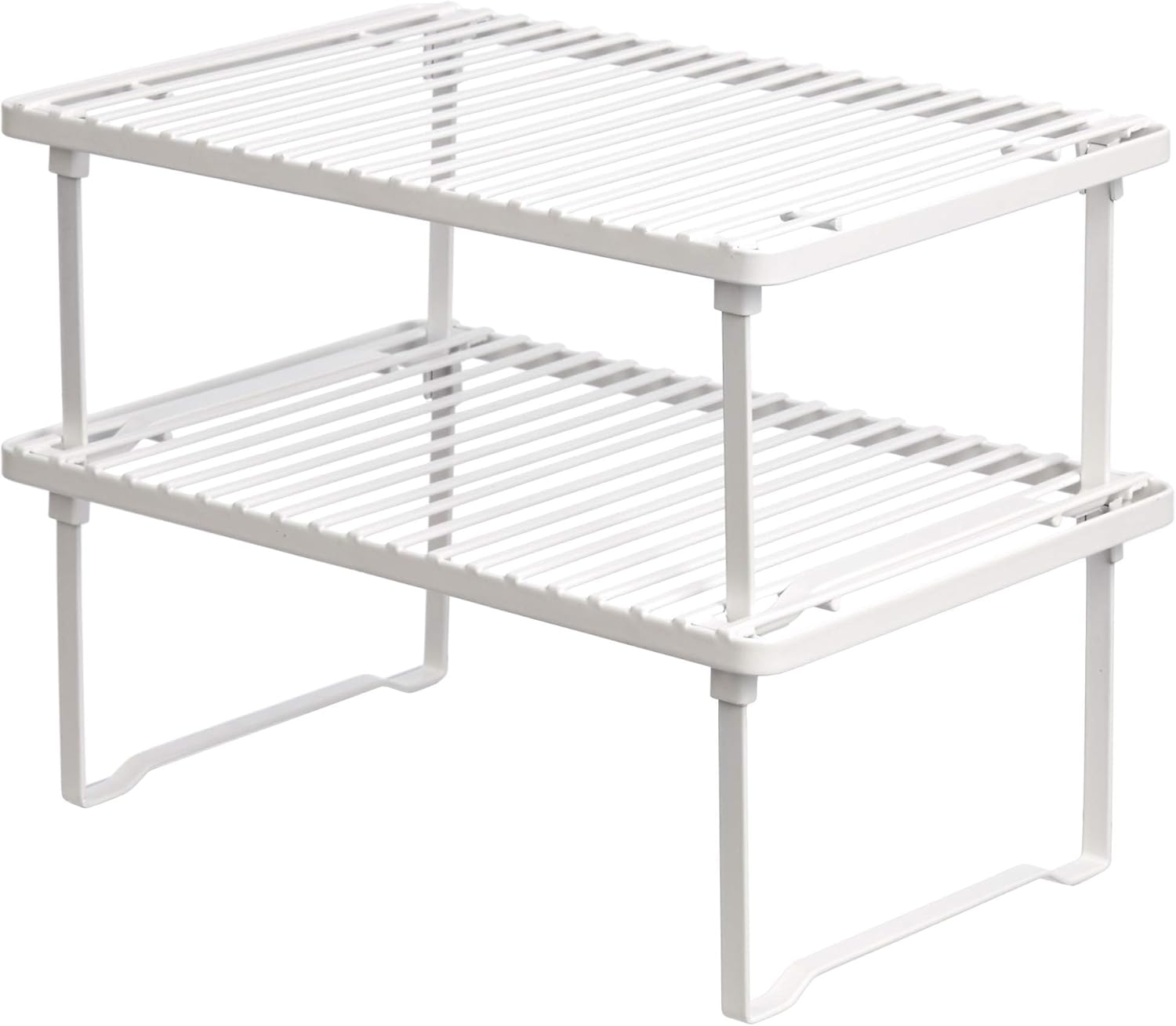 Amazon Basics Space-Saving Stackable Metal Kitchen Cabinet Organizer Shelves for Dishes, Pantry Organization, 12.5" L x 8" D x 4.5" H, Set of 2, White