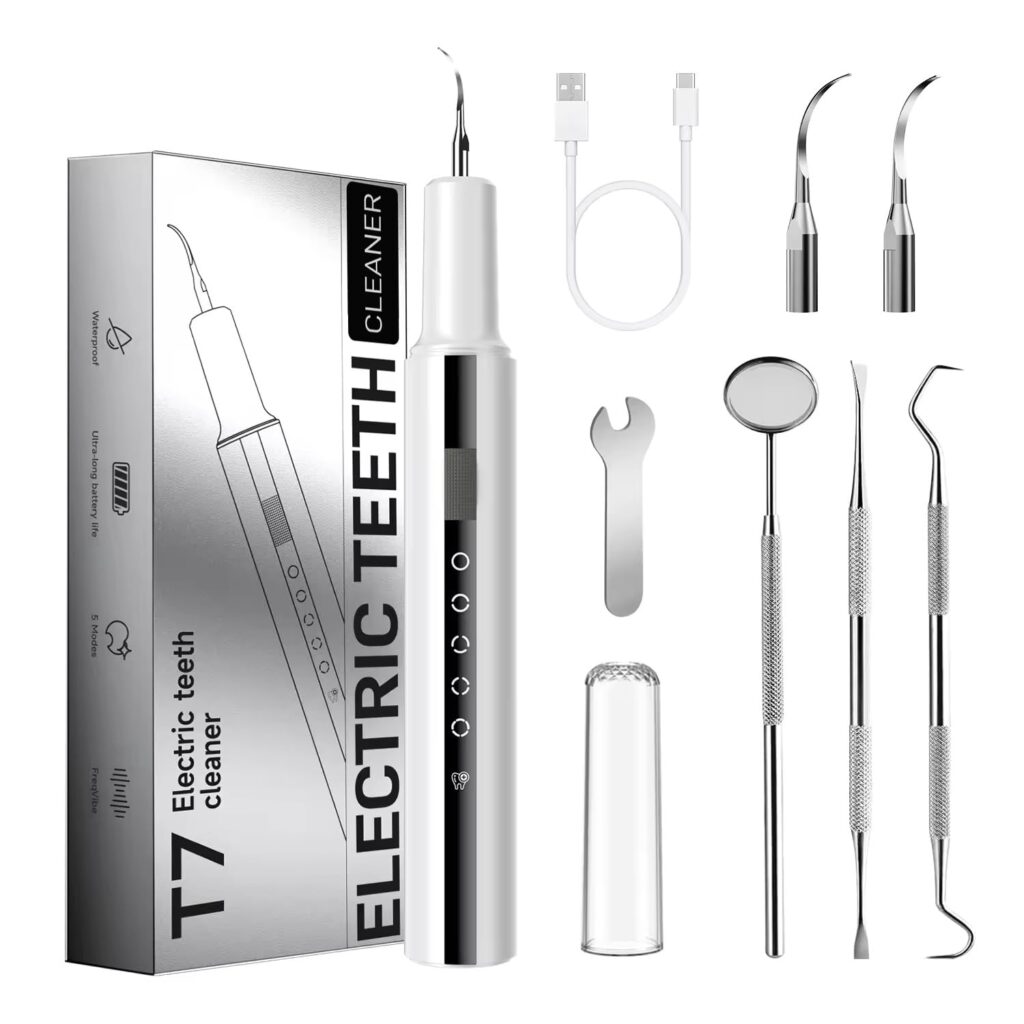 Plaque Remover for Teeth, ARISSON Ultrasonic Tartar Remover, Dental Cleaner with LED Light, 5 Modes Teeth Cleaning Tool, Rechargeable Dental Pick with 2 Replaceable Heads for Home & Travel