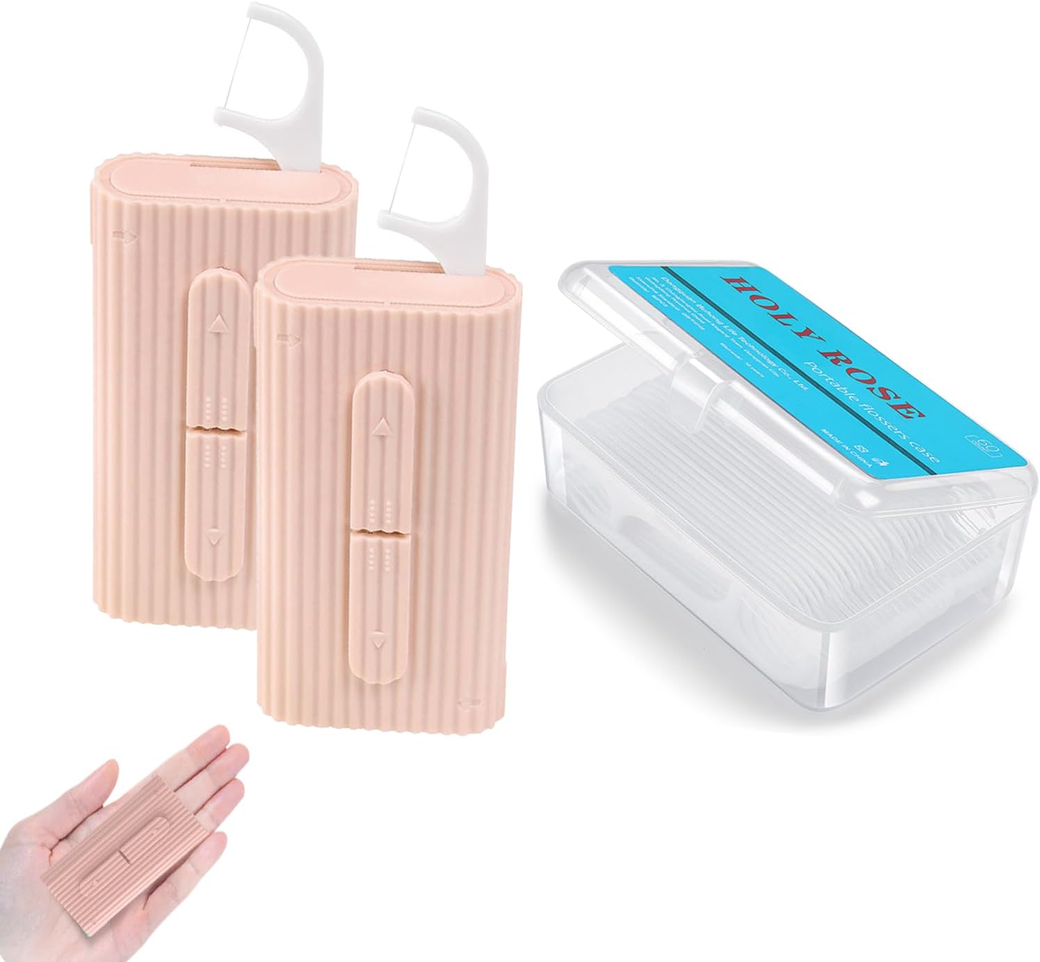 Holy rose Portable Dental Floss Dispenser 2 Box, Portable Floss Picks Case with Adult Floss Sticks 80 Count,Flossers Toothpicks Boxs Perfect for Home,Travel Cleaning Teeth Oral Care Best Tool(Pink)