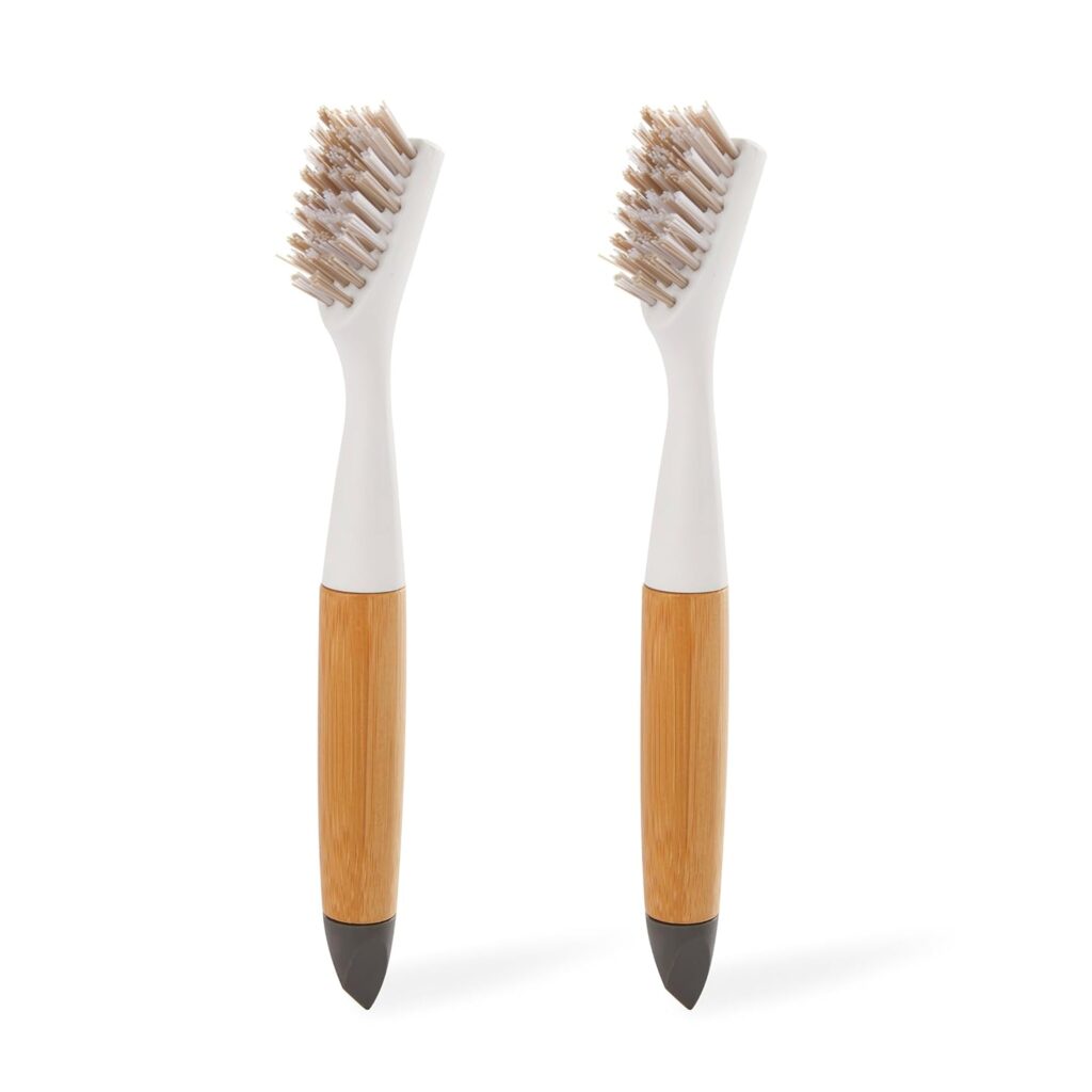 Full Circle Micro Manager, Deep Cleaning Brush for Crevices, Shower, & Grout, Tough Bristles, Sustainable Bamboo Handle, 2-Pack