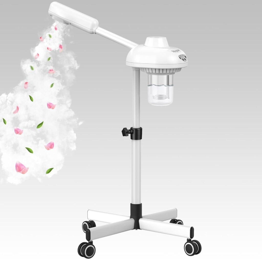 TASALON Professional Facial Steamer on Wheels, Hot Ozone Face Steamer for Facial, Esthetician Steamer for Salon Beauty and Spa, Mist Face Steamer for Facial Deep Cleaning Skin Care Equipment- White
