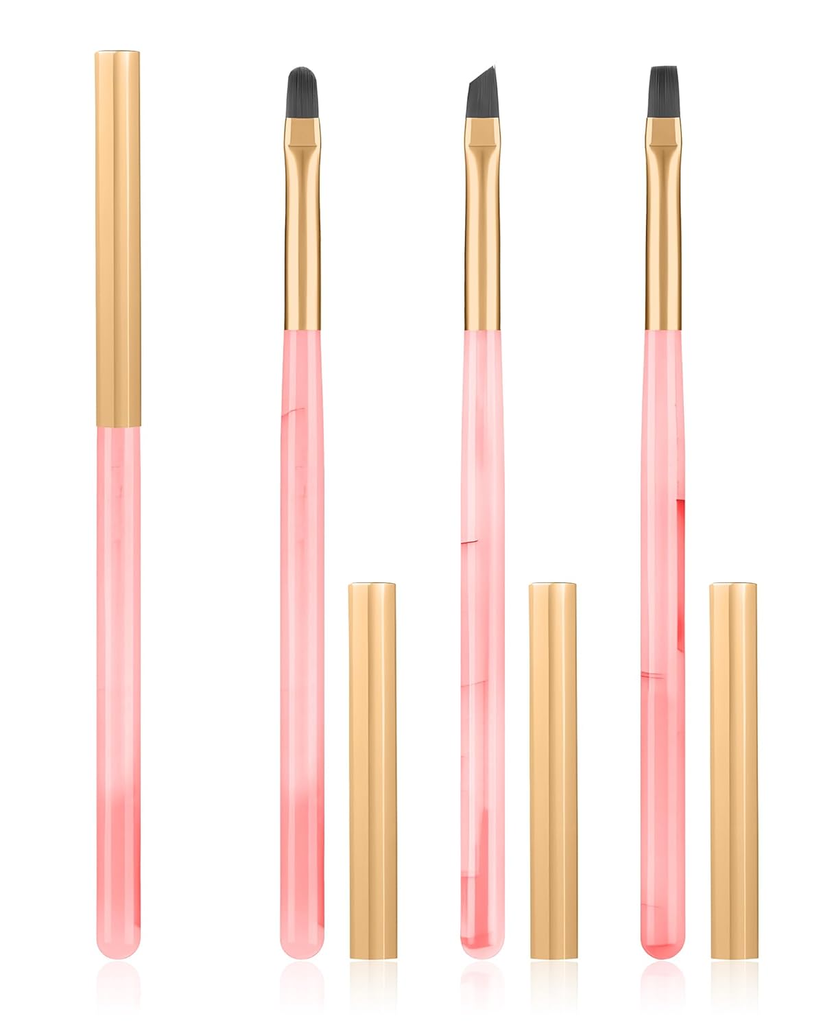 3PCS Nail Polish Clean Up Brush, Round&Falt&Angled Acetone Resistant Nail Brush for OPI Nail Polish Remover, Fingernail Cleaning Brushes at Home Nail Art and Designs(Emerald Pink)