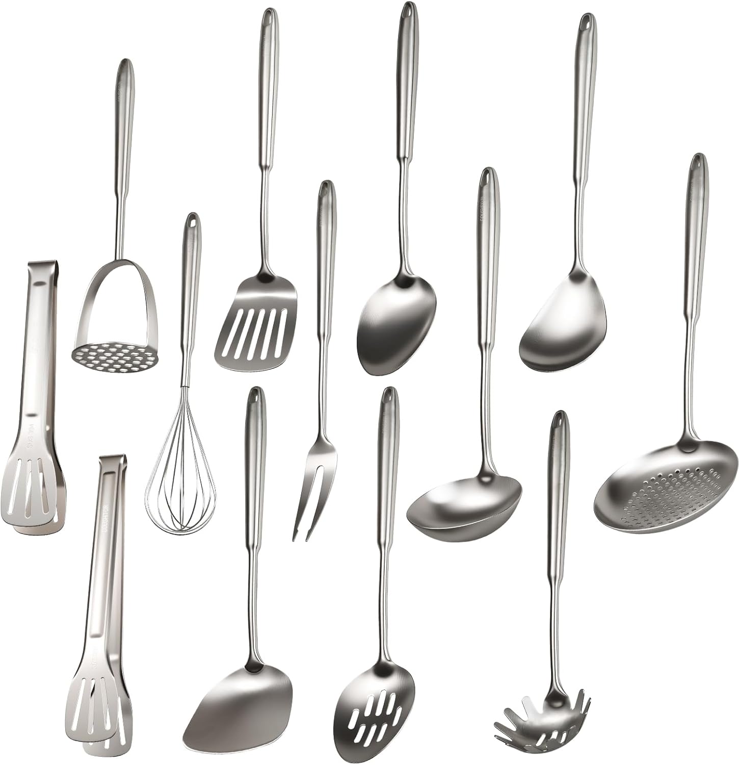 18/10 Stainless Steel Cooking Utensils Set, 13 PCS Long Large Metal Cooking Utensil Tools Set, Mirror Polished Kitchen Gadget Cookware and Kitchen Tool Set, Dishwasher Safe