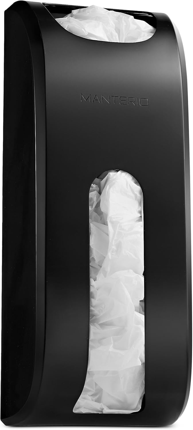 Manterio Plastic Bag Holder | Durable Plastic Wall Mount Kitchen Grocery Bag Storage Organizer | Smudge Proof, Fingerprint Resistant | Black
