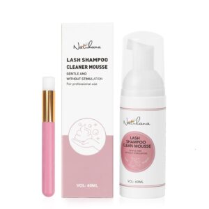 Lash Shampoo Kit & Brush, 2.04 fl.oz/60ml Gentle Foaming Cleanser Eyelash Wash for Extensions and Natural Lashes, Safe Makeup Remover Suppiles for Salon Use and Home Care