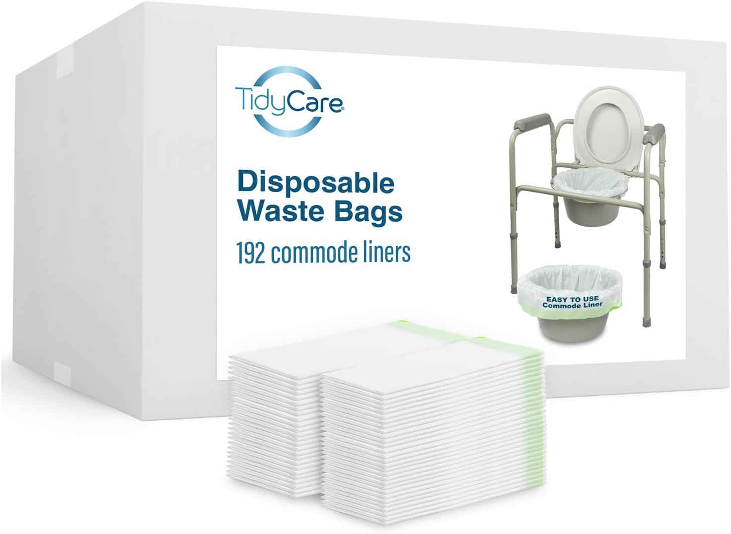 TidyCare Disposable Bedside Commode Liners for Adult Portable Toilet Chair Seat Bucket and Bedpan | Value Pack of 192 Waste Bags | Universal Fit Liners for Home Medical Care