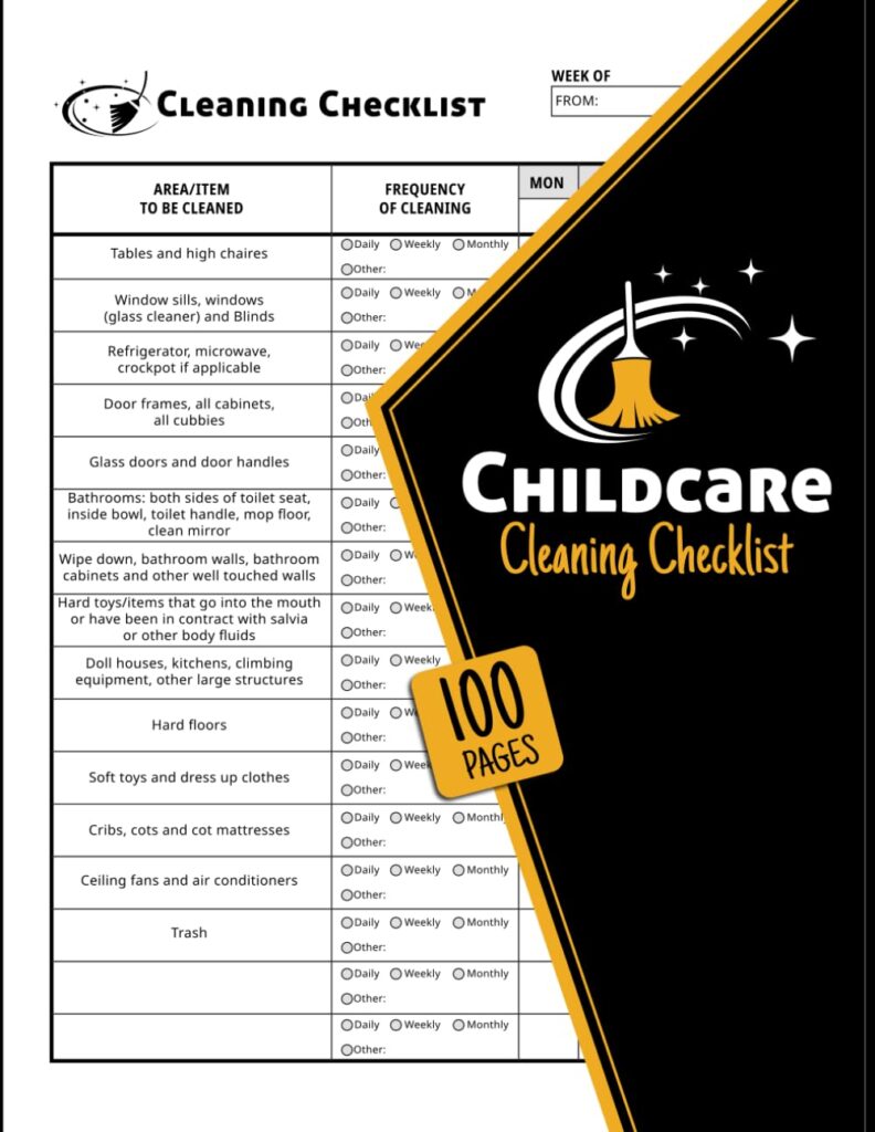 Childcare Cleaning Checklist: Daily Weekly & Monthly Housekeeping Logbook for Daycare Centers, Preschools, & In Homes | 100 Double-Sided Pages