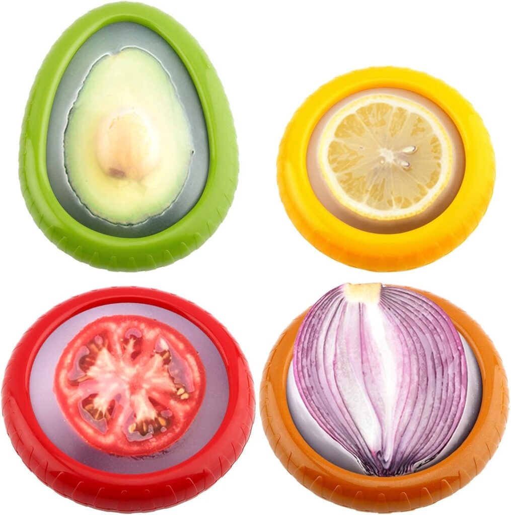 T-Raputa Avocado Saver and Onion Storage - Set of 4 Reusable Storage Containers for Fridge - Ideal for Garlic, Onions, Lemons, and Potatoes