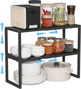 2 Pack Expandable Kitchen Cabinet Shelves Organizer,Heavy Duty Metal Shelving Units and Storage,Stackable Adjustable Kitchen Storage Organization Shelves Rack for Counter Cupboard Pantry,Length:20.5"
