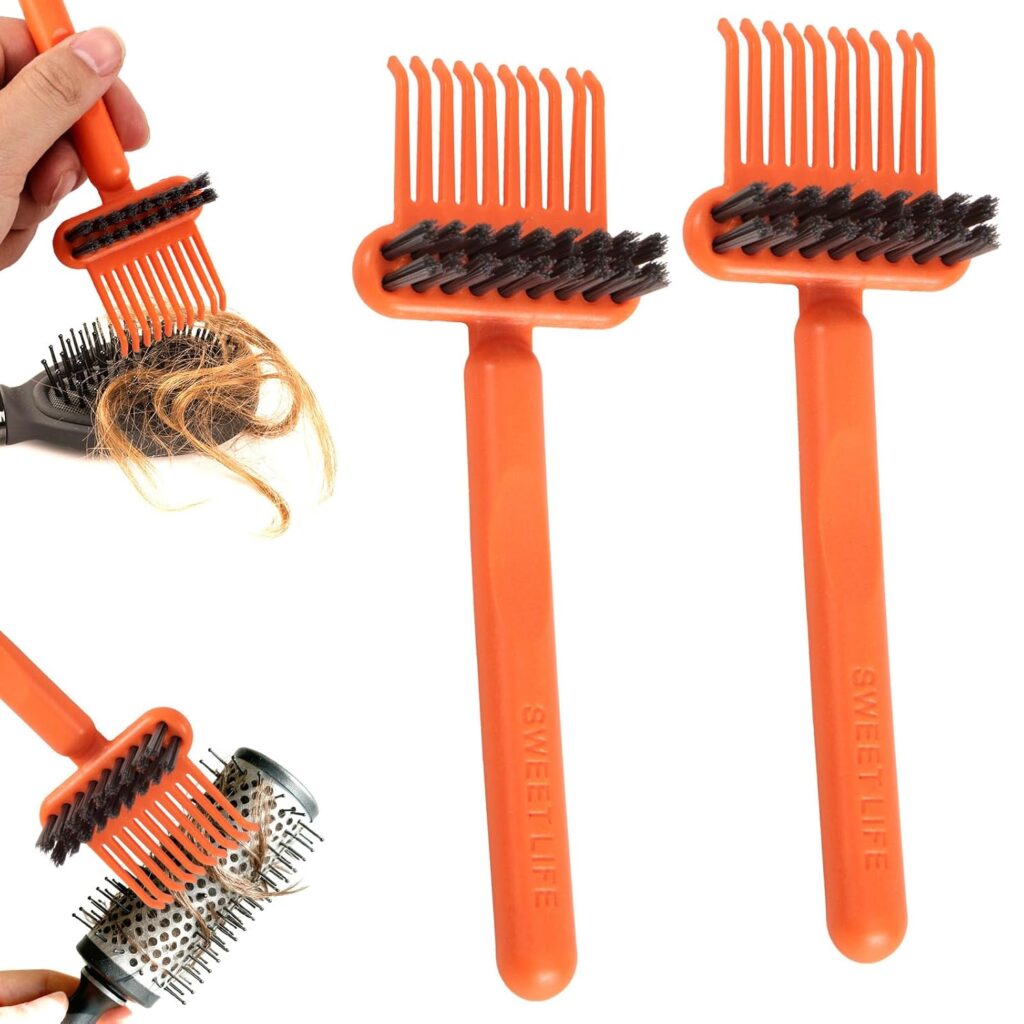 2pcs 2-in-1 Comb Cleaner with Pick and Bristles, Hair Brush Cleaner Tool Hairbrush Cleaning Rake for Home Salon Travel Use Effectively Clear Hair Dust Grease and Dirt