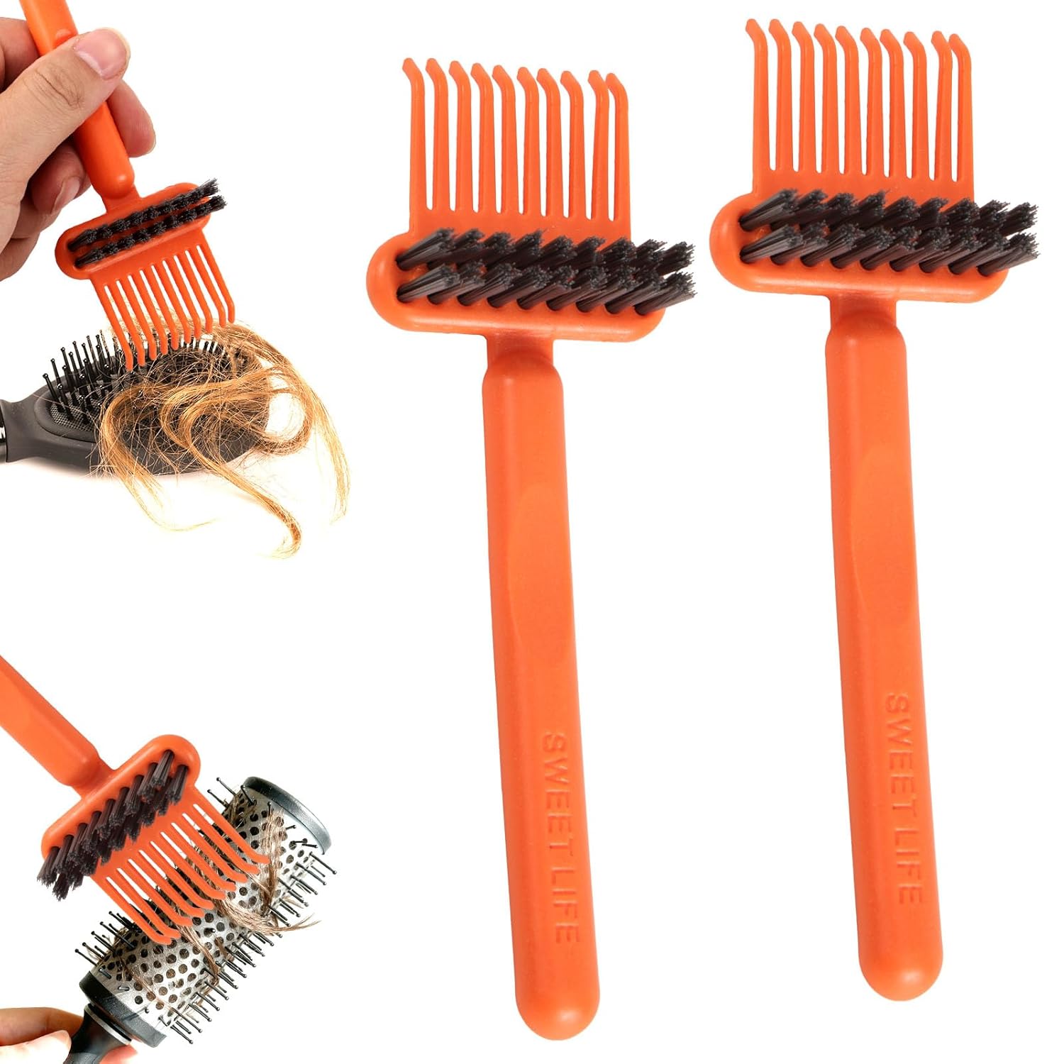2pcs 2-in-1 Comb Cleaner with Pick and Bristles, Hair Brush Cleaner Tool Hairbrush Cleaning Rake for Home Salon Travel Use Effectively Clear Hair Dust Grease and Dirt