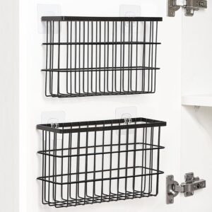 Sinnsally 2 Pack Cabinet Door Organizer,Self Adhesive Lid Organizers Inside Cabinet Storage Boxes,Hanging Storage Basket Organizer Wall Mounted Pantry Caddy Cup Holder for Kitchen,Fridge,Bathroom