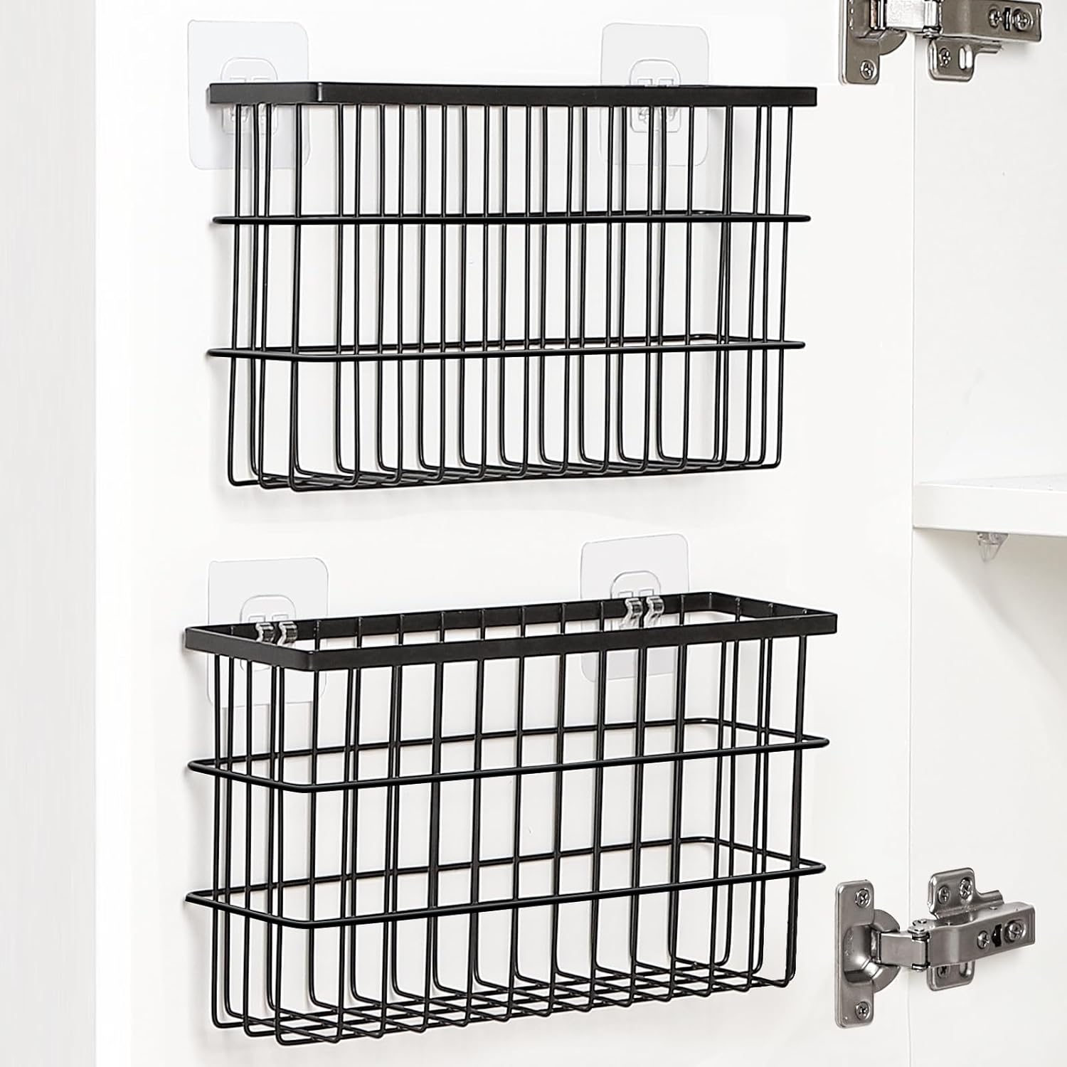 Sinnsally 2 Pack Cabinet Door Organizer,Self Adhesive Lid Organizers Inside Cabinet Storage Boxes,Hanging Storage Basket Organizer Wall Mounted Pantry Caddy Cup Holder for Kitchen,Fridge,Bathroom