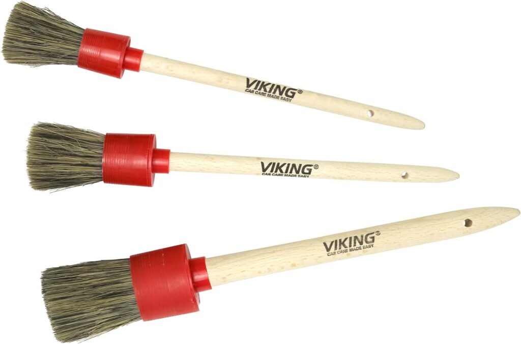VIKING Car Detailing Brush Set for Car Cleaning Kit, Super-Soft Bristles for Exterior Detail, Includes Small, Medium, and Large Diameter Brush Heads, 3 Pack, Red