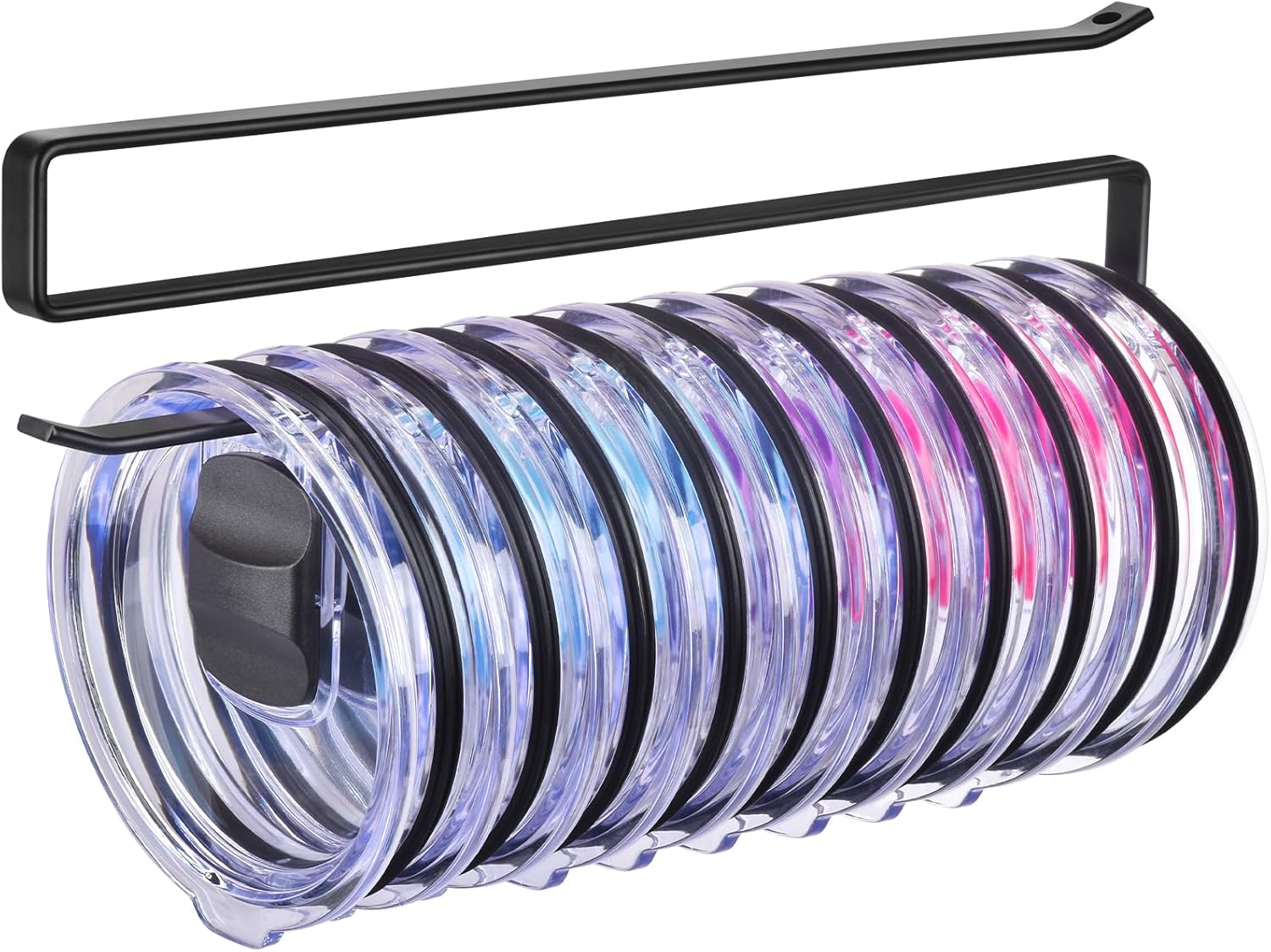 Tumbler Lid Organizer, Kitchen Space-Saving Cup Holder, Organizers for Under Cabinet Storage, No Glue or Drilling Required (black)