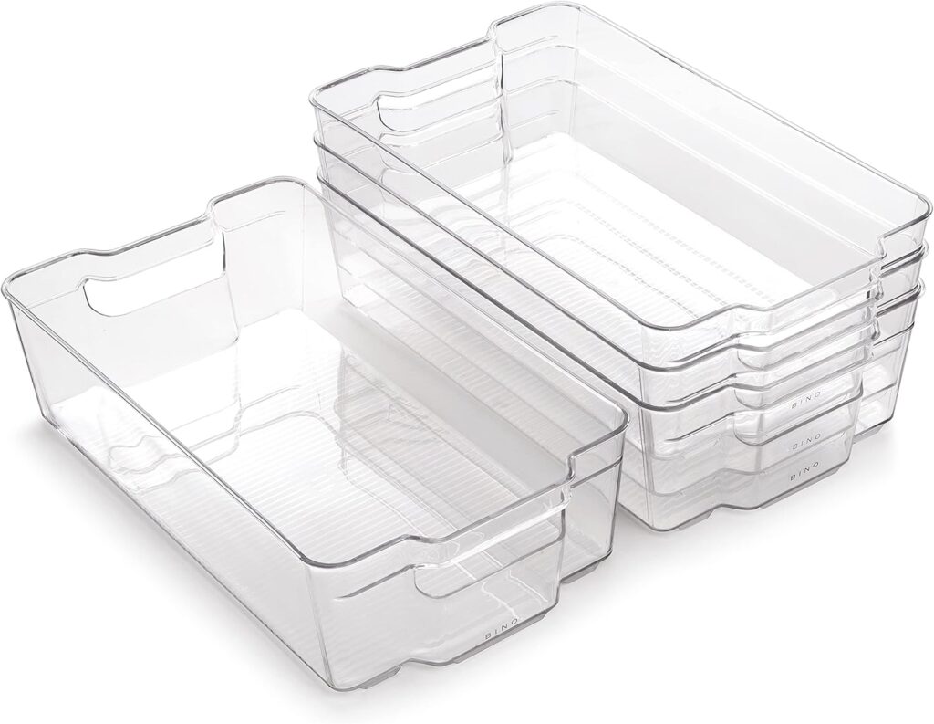 BINO | Stackable Storage Bins, X-Large - 4 Pack | THE STACKER COLLECTION | Clear Plastic Storage Bins | Organization Containers for Pantry & Fridge | Multi-Use Organizer Bin | BPA-Free