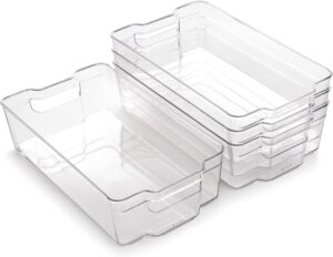 BINO | Stackable Storage Bins, X-Large - 4 Pack | THE STACKER COLLECTION | Clear Plastic Storage Bins | Organization Containers for Pantry & Fridge | Multi-Use Organizer Bin | BPA-Free