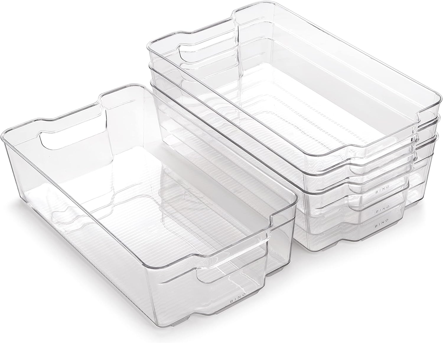 BINO | Stackable Storage Bins, X-Large - 4 Pack | THE STACKER COLLECTION | Clear Plastic Storage Bins | Organization Containers for Pantry & Fridge | Multi-Use Organizer Bin | BPA-Free