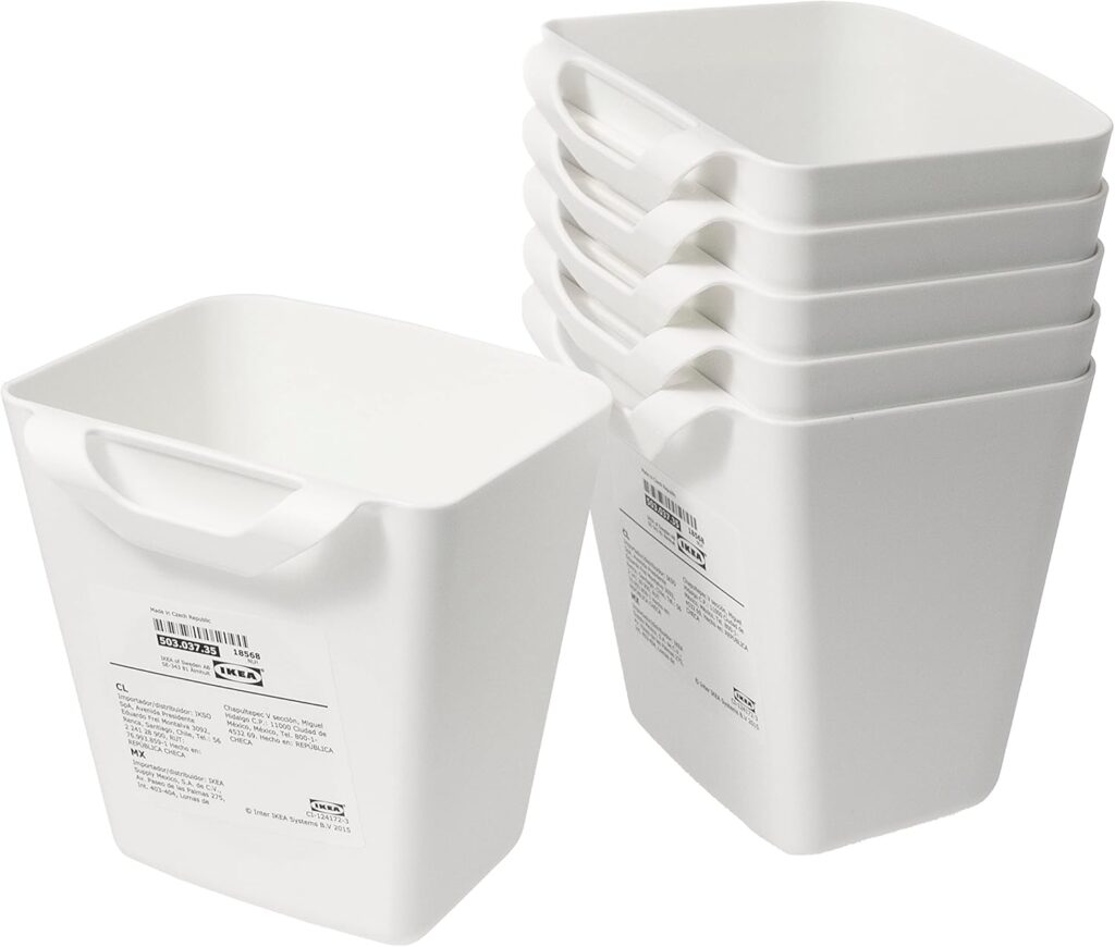 Ikea SUNNERSTA Kitchen Hanging Storage Containers, White, 12 x 11 x 13 cm, 750 ml, Plastic, 503.037.35 - Set of 6