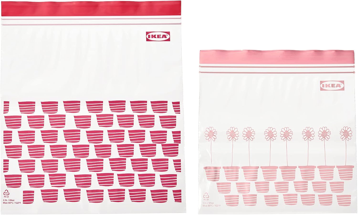 IKEA ISTAD resealable bag, patterned red/pink