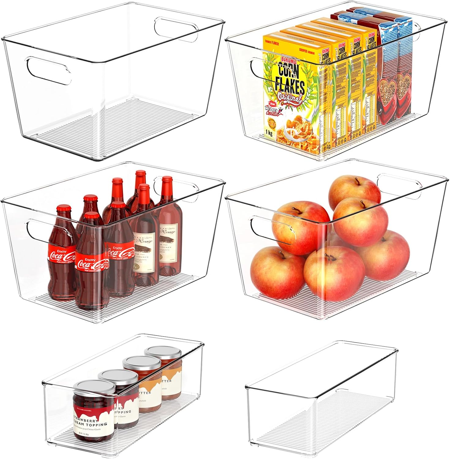 Set of 6 Clear Plastic Storage Bins, 4 Large +2 Small Pantry Organizers and Storage Containers for Kitchen Organization, Home Storage Must Haves for Office, Closet, Garage, Freezer& Bathroom