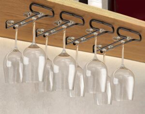 GeLive 7 Inch Wine Glass Holder Under Cabinet Stemware Rack Little Glass Hanger Storage Organizer for Short Space Kitchen and Bar Set of 4 (Black)