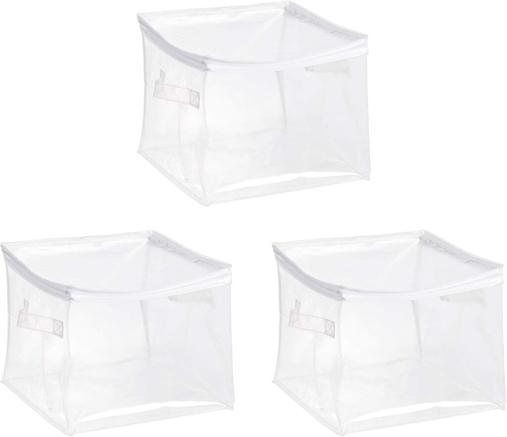Amazon Basics Clear Zippered Storage Bags for Closet Organization, Stackable Clothing and Linen Storage Containers, 3-Pack