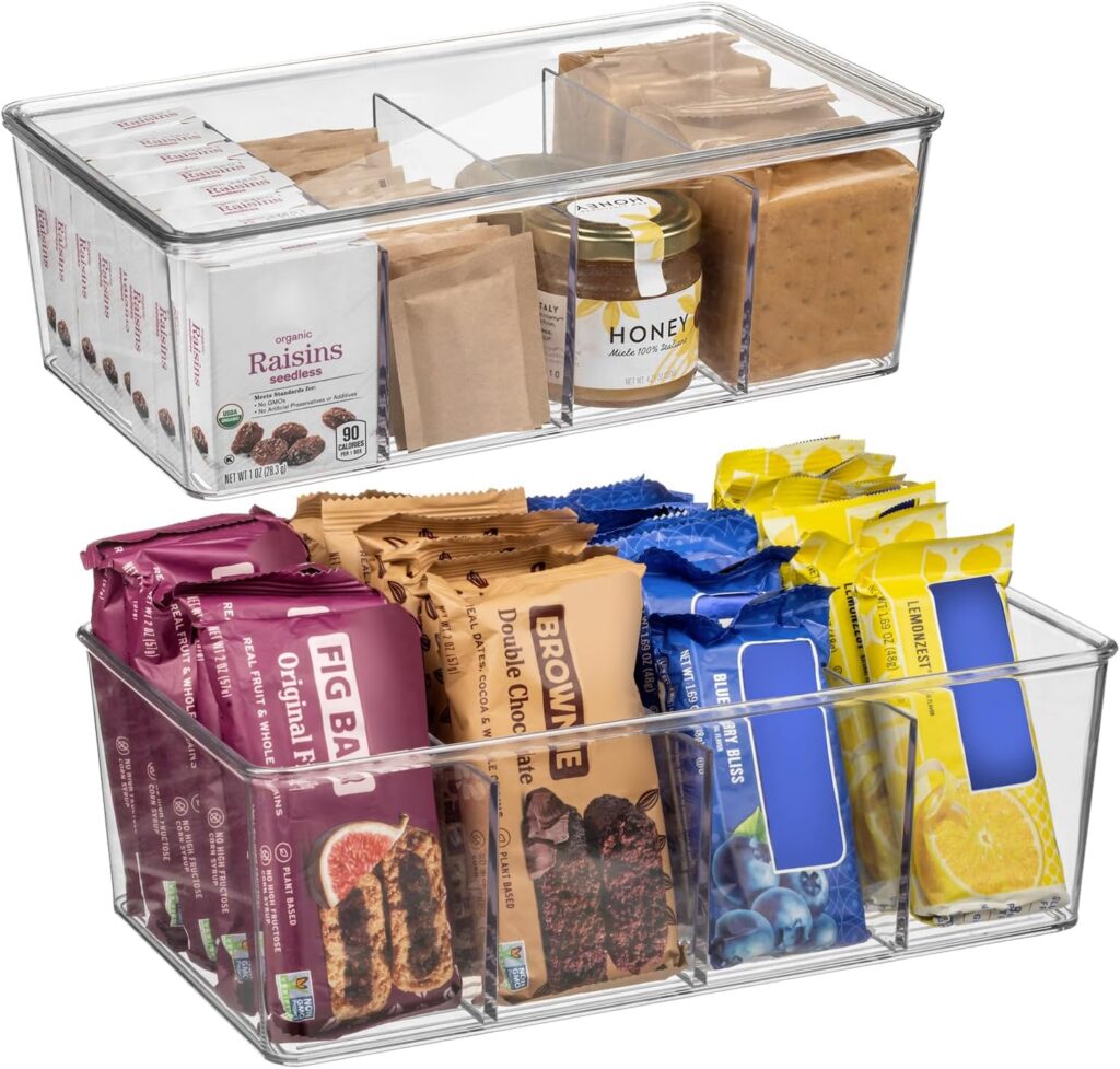 ClearSpace Pantry Organization and Storage Bins with Removable Dividers & Lids  Perfect Pantry Organizers or Kitchen Organization  Refrigerator Organizer Bins, Cabinet Organizers, 2 Pack