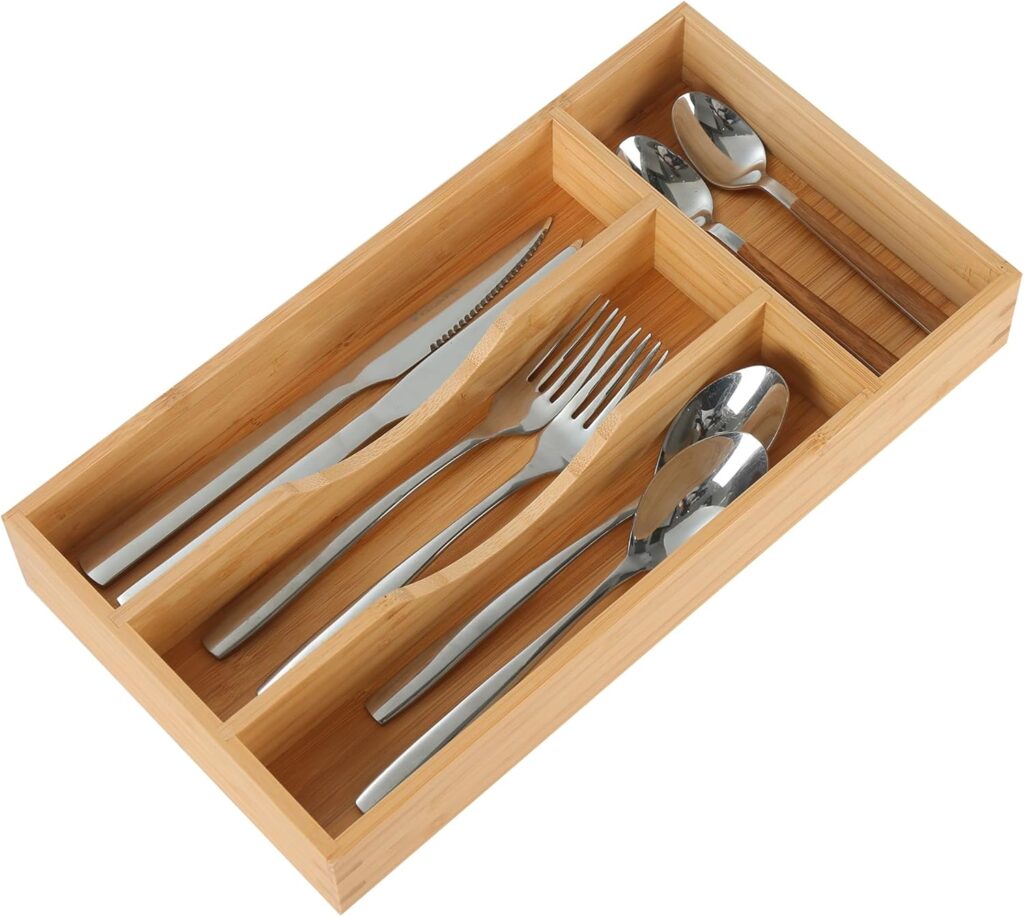 Upassion Bamboo Kitchen Drawer Organizer, 7 Inch Silverware Utensil Holder for Small Drawer, Wood Silverware Organizer for Cutlery