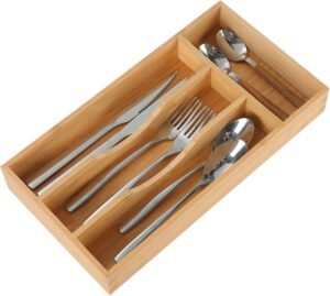 Upassion Bamboo Kitchen Drawer Organizer, 7 Inch Silverware Utensil Holder for Small Drawer, Wood Silverware Organizer for Cutlery