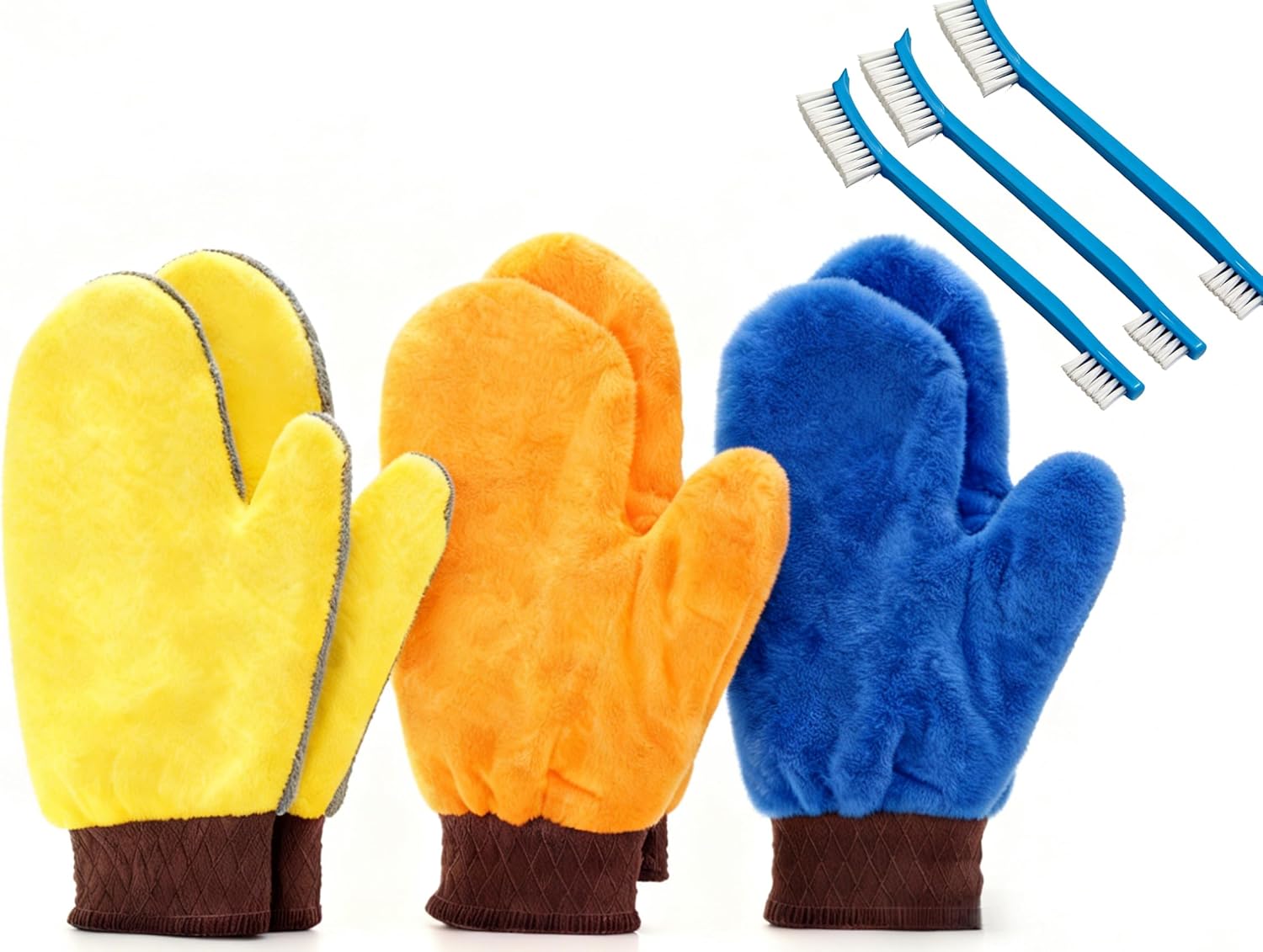 6 Pcs Washable Reusable dusting gloves microfiber gloves for plants - for Car Wash, Plant Care & Home Cleaning With 3 Pcs Crevice Cleaning Brush