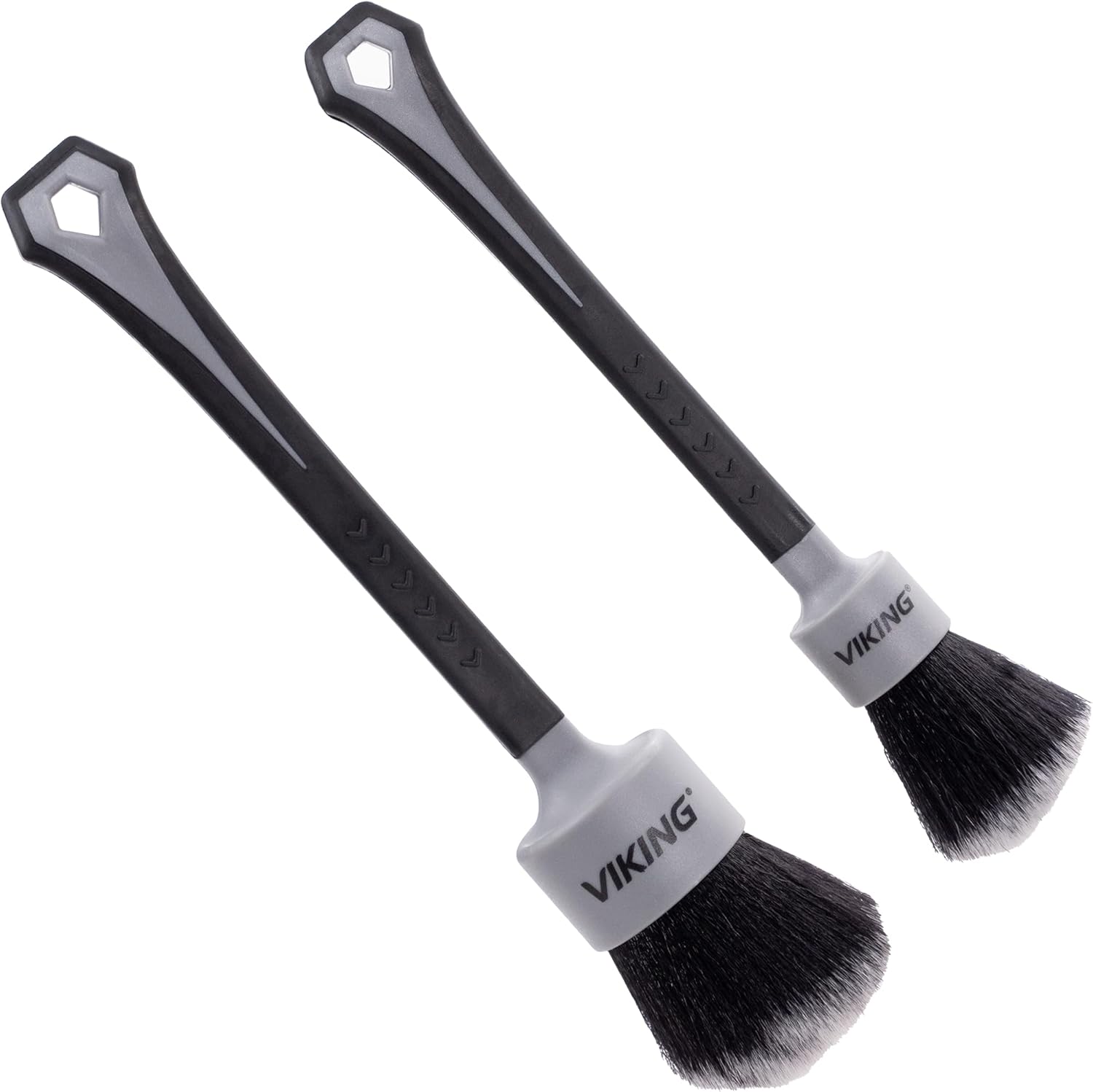 VIKING Car Detailing Brush Set for Car Cleaning Kit, Super-Soft Bristles for Interior Detail, Black/Grey, Includes Medium 1 Inch Diameter and Large 1.5 Inch Diameter Brush Heads, 2 Pack