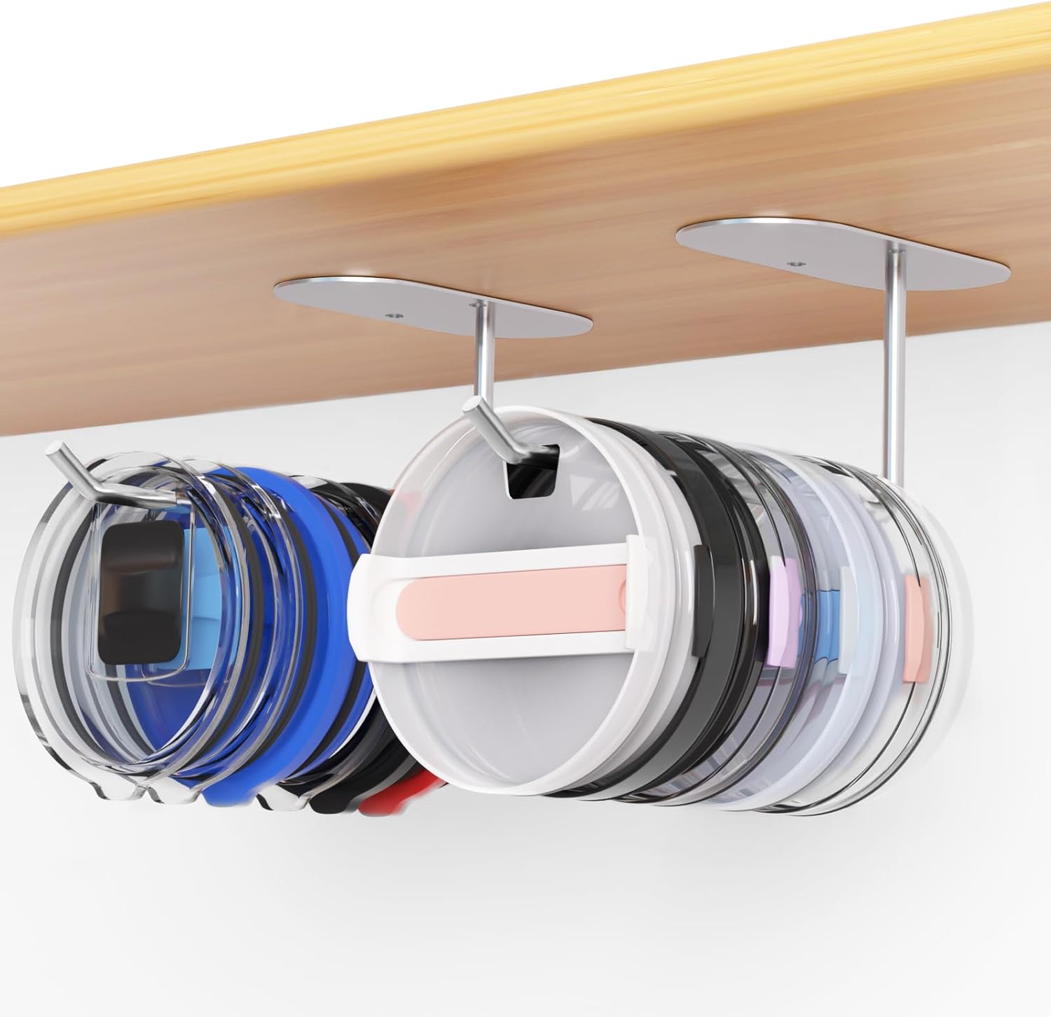 2 Pack Tumbler Lid Organizer, Space Saving Cup Lid Organizer for Yeti/Stanley/Simple Modern Tumbler Lids, Self-Adhesive or Drilling Tumbler Lid Hook for Kitchen Organizers and Storage
