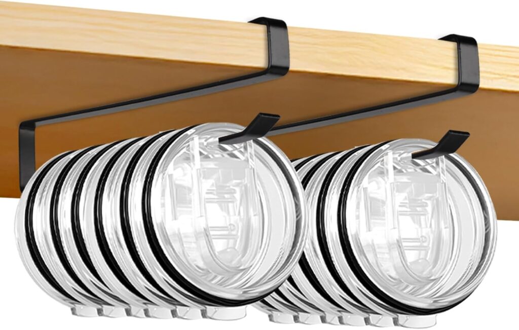 IPEROT Tumbler Lid Organizer, 2 Pack Coffee Mug Holder for Yeti Tumbler Lid, Space Saving Mug Hanger Rack Holds Up to 12 Lids, Cup Holder Under Cabinet, Water Bottle Lid Holders for Kitchen Storage