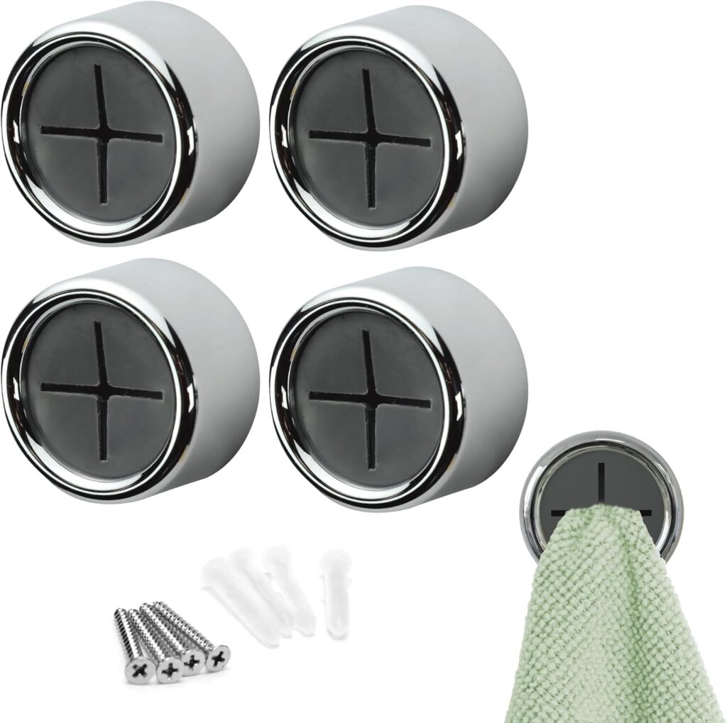 S&T INC. Round Adhesive Push Towel Hooks for Kitchen, Hand and Dish Towels, Grey, 4 Pack