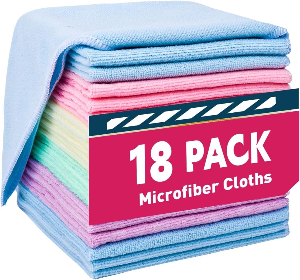 TEAWOO Microfiber Cleaning Cloths-18 Pack, Cleaning Rags, Microfiber Towels for Cars, Home 5 Colors Assorted (12×12 inches)