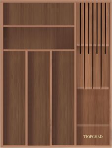 TIOPGHAD Small-Bamboo-Silverware-Drawer-Organizer, Expandable Utensil Kitchen Cutlery Tray Flatware Organization Wood Tableware Dividers Storage (with Removable Knife Block)(Brown)