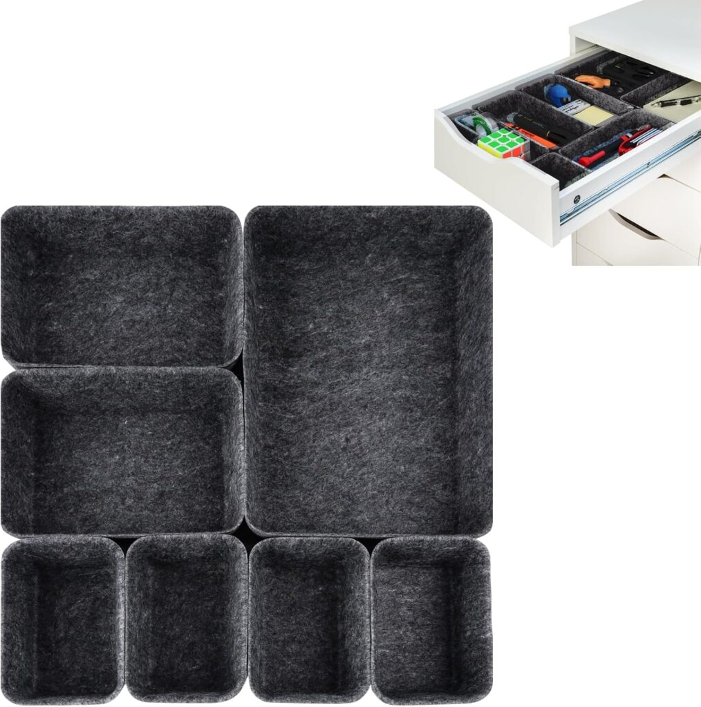 Drawer Organizer Compatible with Alex  7 Pack Felt Desk and Makeup Drawer Organizers, Soft Storage Bins for Office, Vanity, Bedroom, and Dresser Drawers