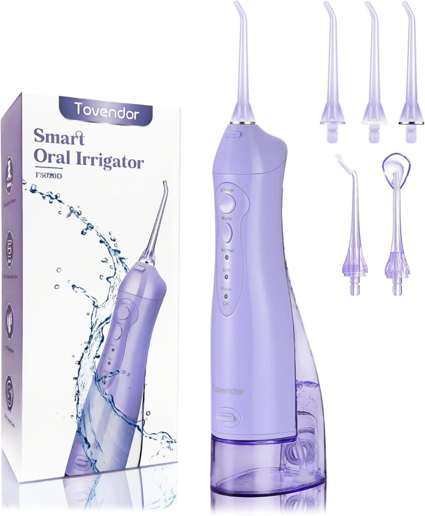 TOVENDOR Electric Water Flosser, Cordless Rechargeable Dental Oral Irrigator IPX7 Waterproof 300ML Travel Water Teeth Cleaner with 5 Tips for Braces Care Teeth Gums Cleaning, Home Office Daily Use