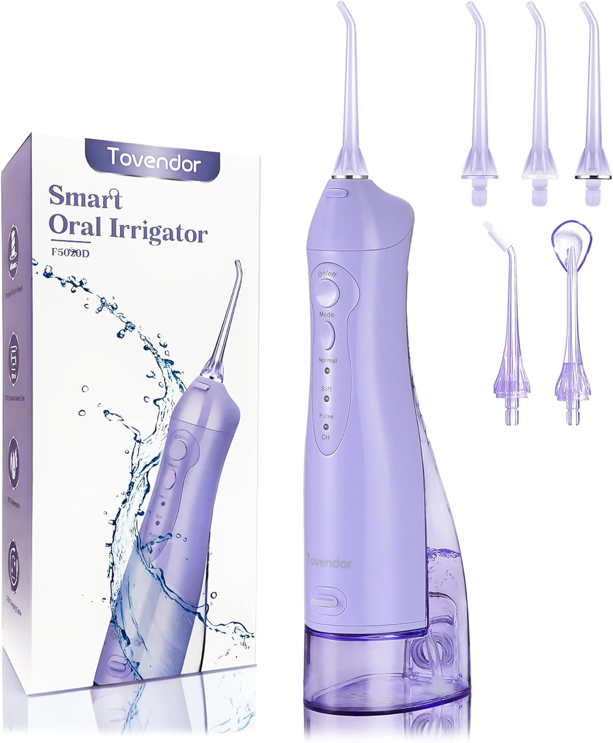 TOVENDOR Electric Water Flosser, Cordless Rechargeable Dental Oral Irrigator IPX7 Waterproof 300ML Travel Water Teeth Cleaner with 5 Tips for Braces Care Teeth Gums Cleaning, Home Office Daily Use