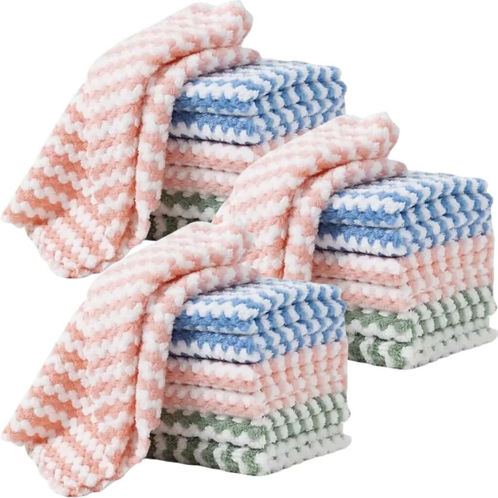 21 Pack Kitchen Towels Dish Towels Microfiber Cleaning Cloths  Ultra-Soft, Absorbent & Reusable 10" x 10" Lint Free Cloths Microfiber Cleaning Rags Reusable Washcloths for Furniture, Car, Tea, Bowl.